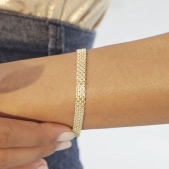 New Solid 925/ 18K Gold Bismark Mesh Chain Bracelet - Picture 4 of 8